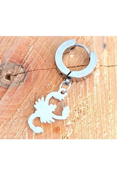 Çelik Gümüş Renk Akrep Figürlü Unisex Küpe - 1