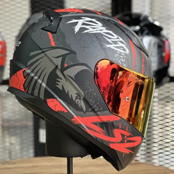 LS2 Rapıd 2 Raven Kırmızı Kapalı Motosiklet Kaskı Kırmızı Camlı - 3