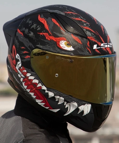 LS2 Rapıd 2 Race Kaıju Fullface Motosiklet Kaskı Gold Camlı - Resim 4
