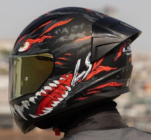 LS2 Rapıd 2 Race Kaıju Fullface Motosiklet Kaskı Gold Camlı - Resim 3