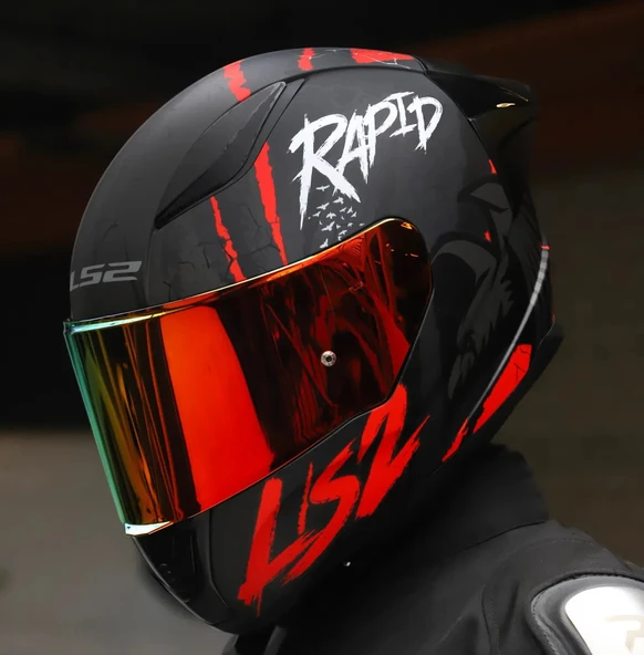 LS2 RAPID 2 RACE RAVEN MAT SİYAH-KIRMIZI KAPALI MOTOSİKLET KASKI KIRMIZI CAMLI - 4