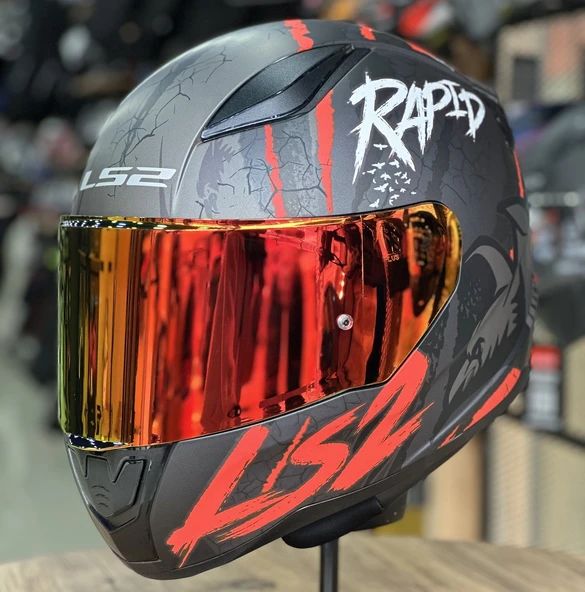 LS2 Rapıd 2 Raven Kırmızı Kapalı Motosiklet Kaskı Kırmızı Camlı