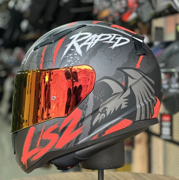 LS2 Rapıd 2 Raven Kırmızı Kapalı Motosiklet Kaskı Kırmızı Camlı - 2