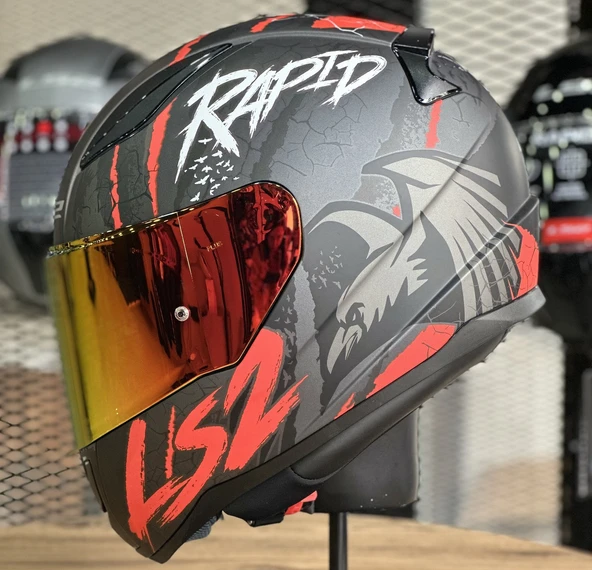 LS2 Rapıd 2 Raven Kırmızı Kapalı Motosiklet Kaskı Kırmızı Camlı - 4