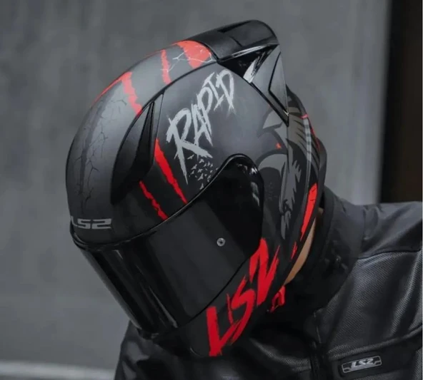 LS2 RAPID 2 RACE RAVEN MAT SİYAH-KIRMIZI KAPALI MOTOSİKLET KASKI SİYAH CAMLI - 3