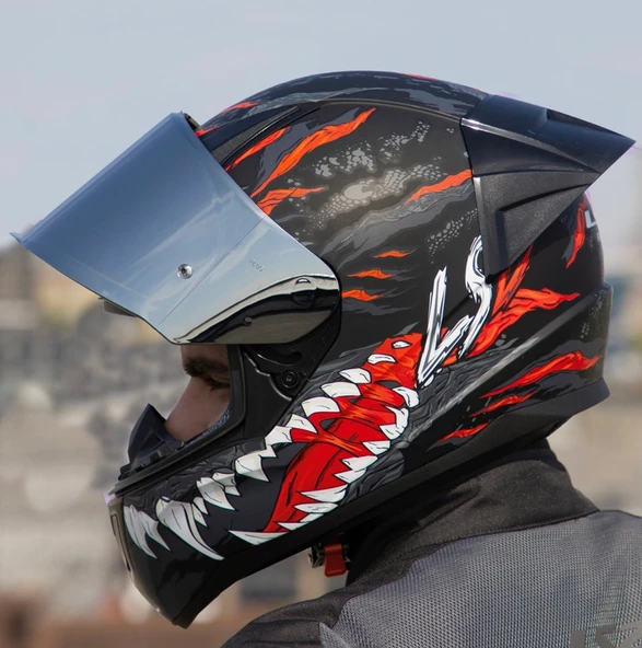 LS2 Rapıd 2 Race Kaıju Fullface Motosiklet Kaskı Gri Camlı - Resim 4