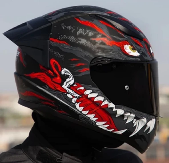 LS2 Rapıd 2 Race Kaıju Fullface Motosiklet Kaskı Siyah Camlı - Resim 3