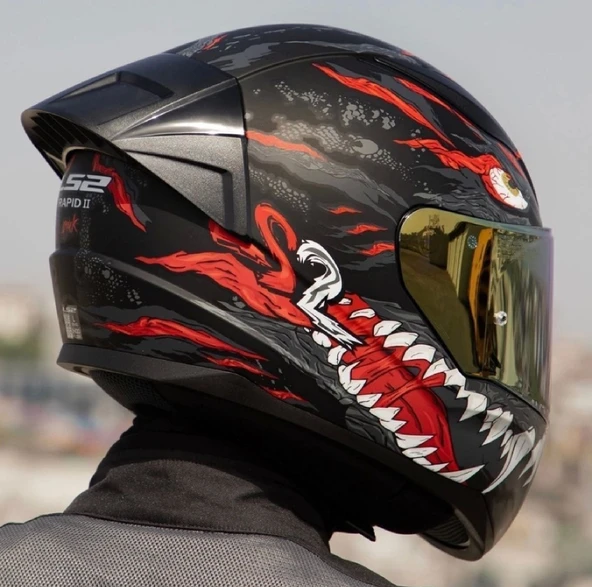 LS2 Rapıd 2 Race Kaıju Fullface Motosiklet Kaskı Gold Camlı - Resim 2