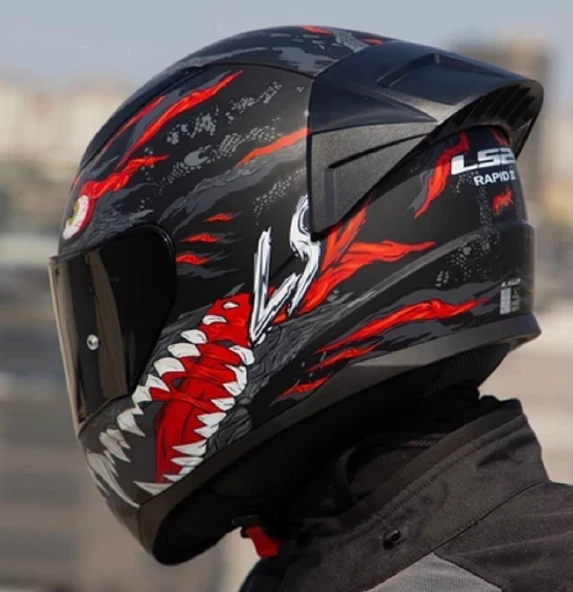 LS2 Rapıd 2 Race Kaıju Fullface Motosiklet Kaskı Siyah Camlı - Resim 4