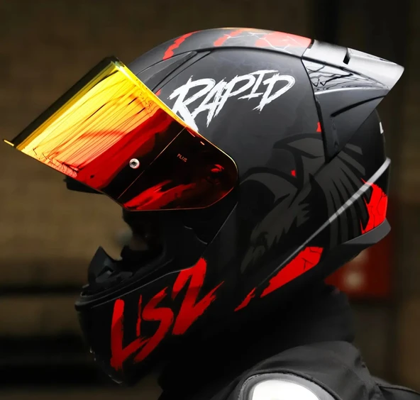 LS2 RAPID 2 RACE RAVEN MAT SİYAH-KIRMIZI KAPALI MOTOSİKLET KASKI KIRMIZI CAMLI - 2