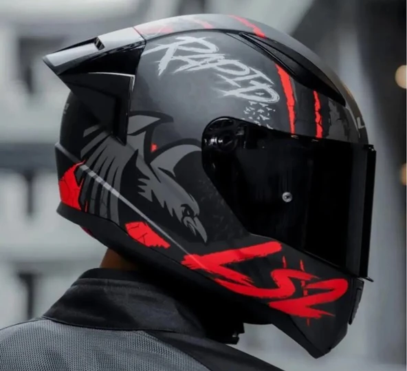 LS2 RAPID 2 RACE RAVEN MAT SİYAH-KIRMIZI KAPALI MOTOSİKLET KASKI SİYAH CAMLI - 2