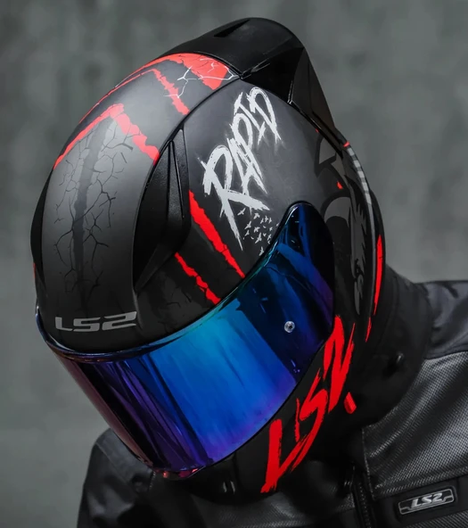 LS2 RAPID 2 RACE RAVEN MAT SİYAH-KIRMIZI KAPALI MOTOSİKLET KASKI GÖKKUŞAĞI CAMLI - 2