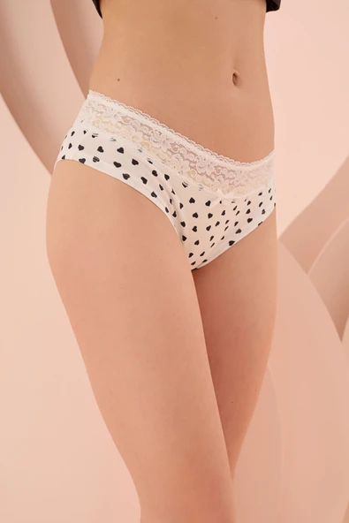 Pembe Beyaz Beli Dantelli 2li Hipster Külot - Resim 4