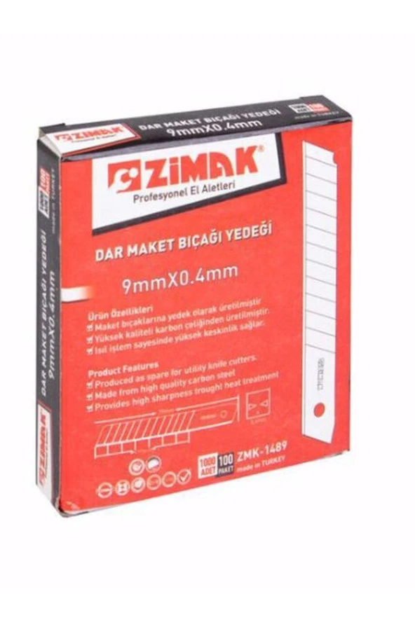 zimakMaket Bıçağı Yedeği Dar 9mmx0.4mm 100 lü Zmk 1489 0379 4892