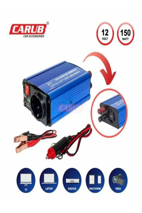 CarubInvertör 12v 150w 220v Yükseltic + Usb Çıkış PamirAVM