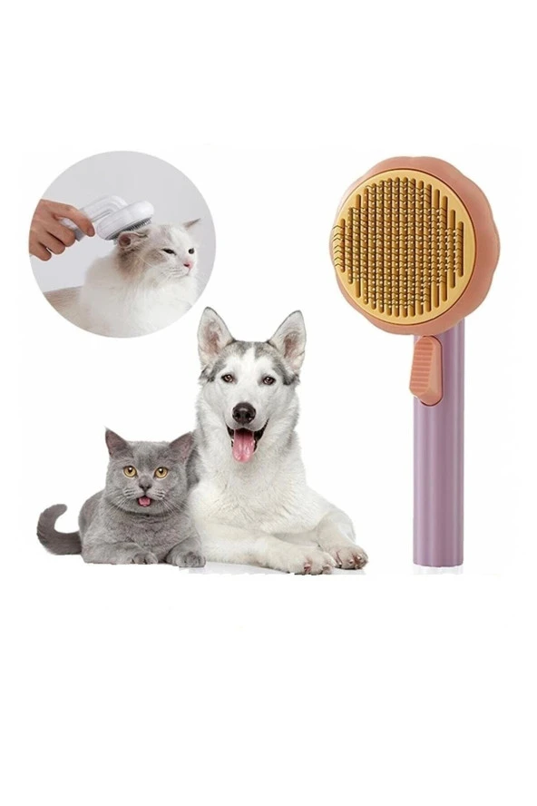 Pet BrushKabak Tasarım Tuşlu Otomatik Temizlenen Kedi Köpek Tüy Toplayıcı Tarak - 6
