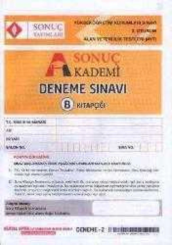 Sonuç Akademi Deneme Sınavı 2. Oturum B Kitapçığı / Yüseköğretim Kurumları Alan Yeterli..., Kolektif