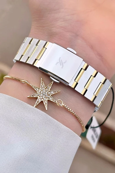 Daniel Klein DKISTE1039 Gold Gümüş Renk Hediye Paketli Kadın Kol Saati ve Bileklik - Resim 5