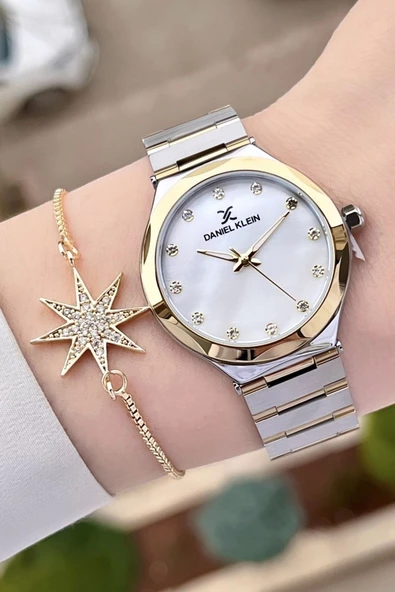 Daniel Klein DKISTE1039 Gold Gümüş Renk Hediye Paketli Kadın Kol Saati ve Bileklik - Resim 3