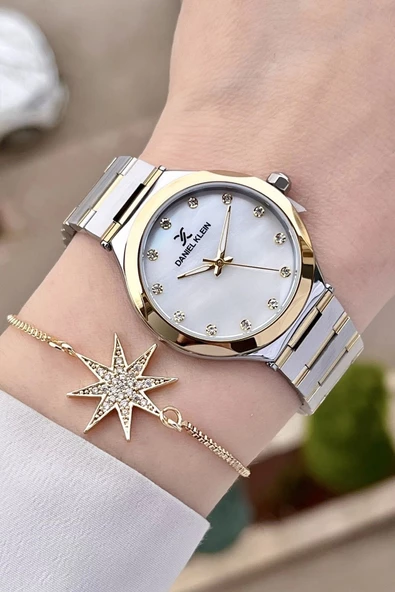 Daniel Klein DKISTE1039 Gold Gümüş Renk Hediye Paketli Kadın Kol Saati ve Bileklik - Resim 4