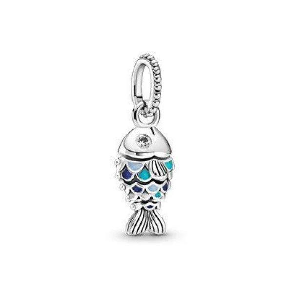 799428C01 Pandora Mavi Pullu Balık Sallantılı Charm