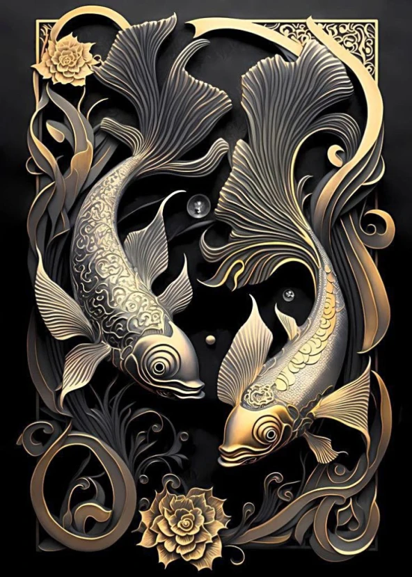 Movas Sanat Koi Balıkları | Elmas Mozaik Tablo | Mozaik Puzzle | 45x63 | E20204478