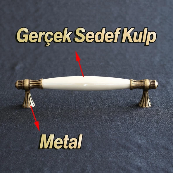 Gerçek Sedef Eskitme Antik Sarı (160 mm-16.0 cm) Mobilya Mutfak Çekmece Dolap Kulpu Kulbu Kulpları - Resim 2