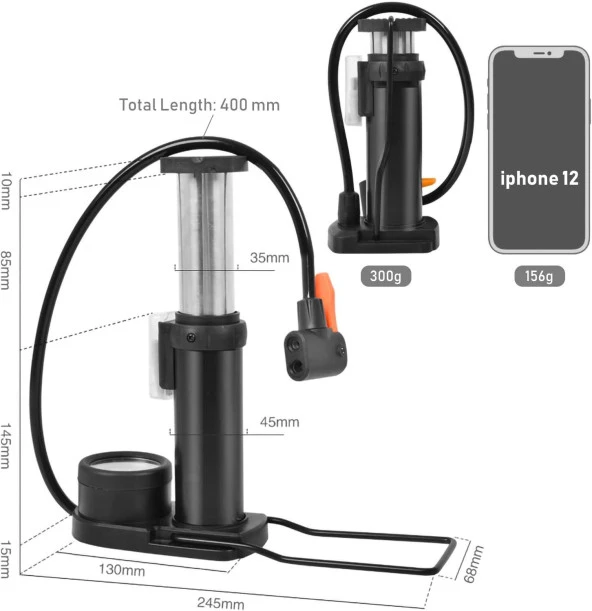 XBYC 9022 Göstergeli Mini El Ve Ayak Şişirmeli Bisiklet Pompası Yüksek Basınçlı Pompa - 3