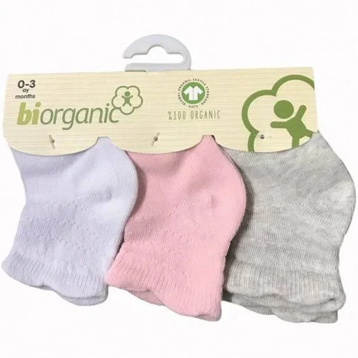 Bibaby Biorganik Desenli Basic 3'Lü Çorap 68344 Pembe Ekru Gri