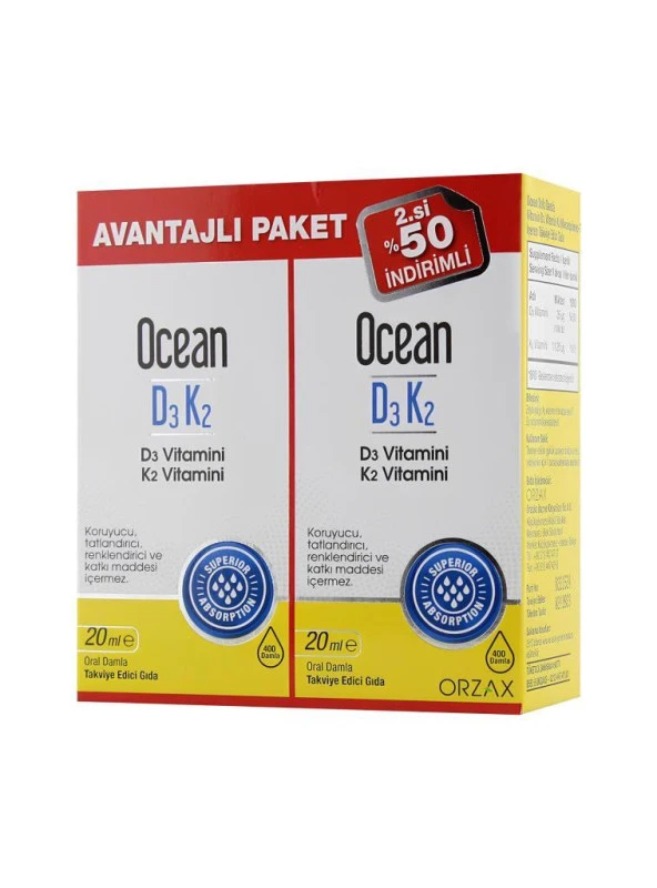 Ocean D3 K2 Damla 20ml x 2 Adet Avantajlı Paket