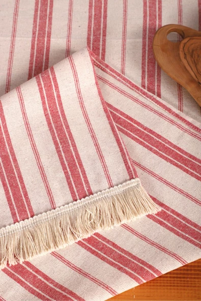 Bordo Çizgili Püsküllü Runner Masa Örtüsü(45 x 150) - 2