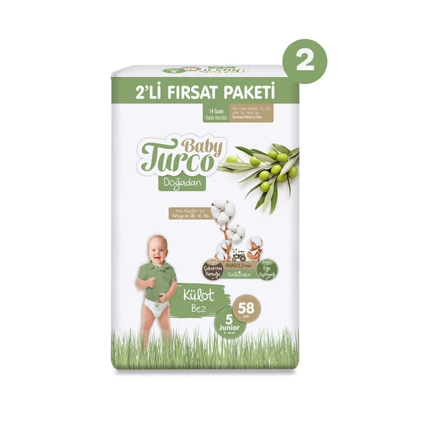 Baby Turco Doğadan 2'li Ekonomik Fırsat Paketi Külot Bez 5 Numara Junior 116 Adet - 2