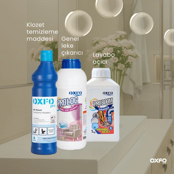 OxfoPro 3'lü Temizlik Seti Lavabo Açıcı,Leke Çıkarıcı,WC-Klozet Temizleyici