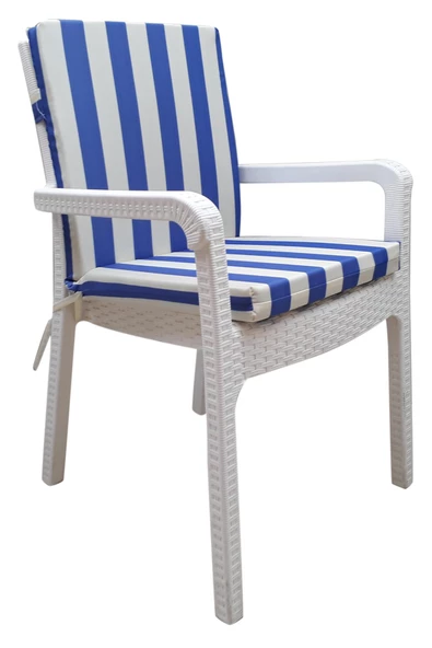 Mi̇rzade 4 Adet Eli̇t Su Geçi̇rmez Yüksek Arkali Mi̇nder-Mavi̇/Krem | 4’lü Su Geçirmez Yüksek Arkalı Sandalye Minderi – Fermuarlı - Resim 2