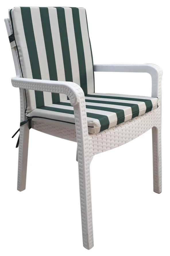 Mi̇rzade 4 Adet Eli̇t Su Geçi̇rmez Yüksek Arkali Mi̇nder-Yeşi̇l/Krem | 4’lü Su Geçirmez Yüksek Arkalı Sandalye Minderi – Fermuarlı - Resim 2