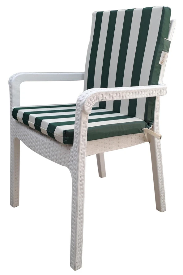 Mi̇rzade 6 Adet Eli̇t Su Geçi̇rmez Yüksek Arkali Mi̇nder-Yeşi̇l/Krem | 6’lı Su Geçirmez Yüksek Arkalı Sandalye Minderi – Fermuarlı - Resim 3