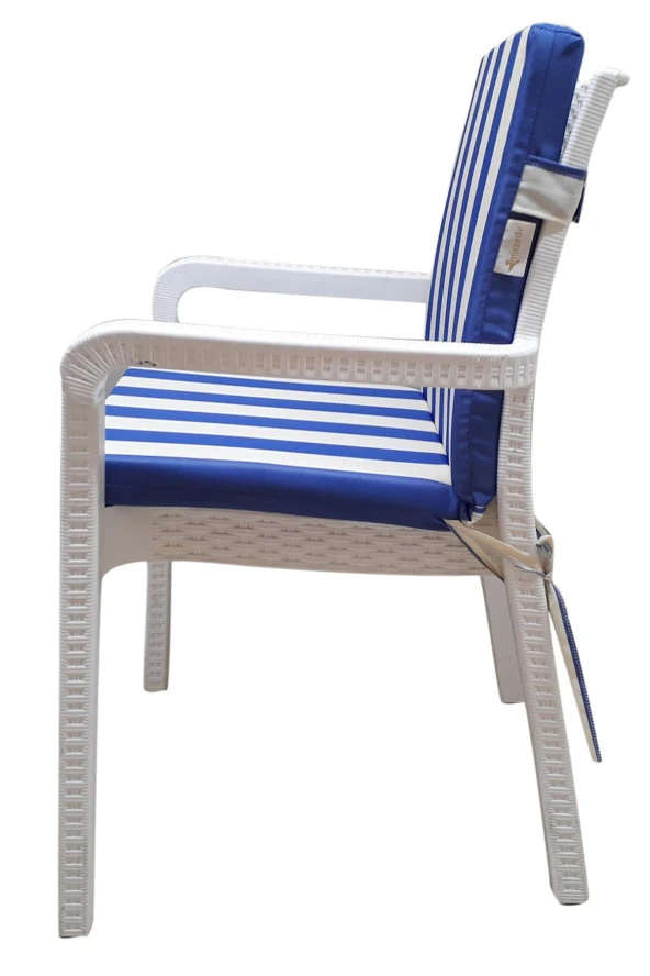 6 Adet Eli̇t Su Geçi̇rmez Yüksek Arkali Mi̇nder-Mavi̇/Krem | 6’lı Su Geçirmez Yüksek Arkalı Sandalye Minderi – Fermuarlı - Resim 4