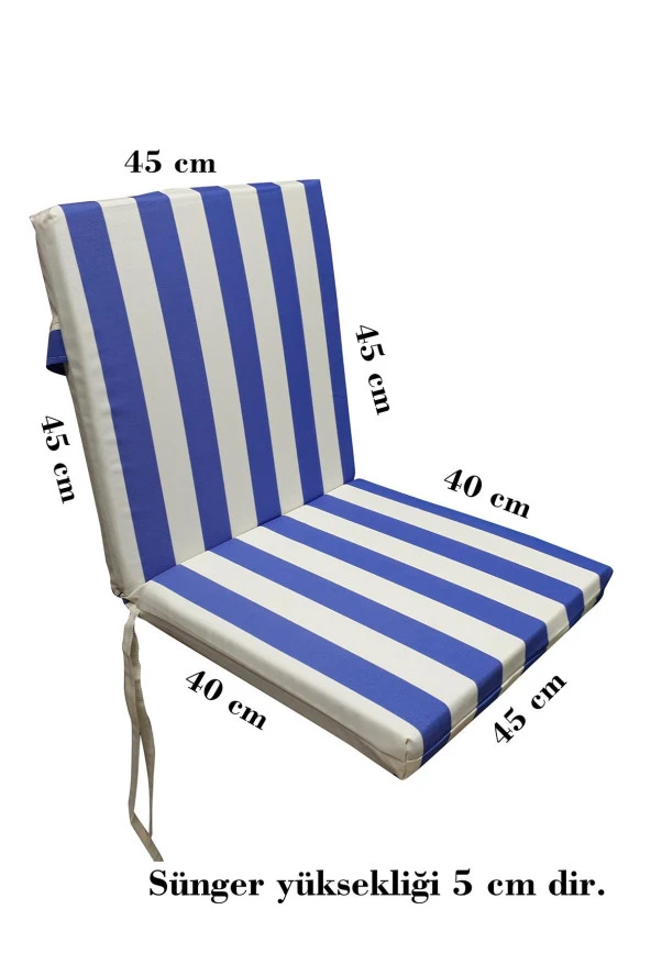 6 Adet Eli̇t Su Geçi̇rmez Yüksek Arkali Mi̇nder-Mavi̇/Krem | 6’lı Su Geçirmez Yüksek Arkalı Sandalye Minderi – Fermuarlı - Resim 7
