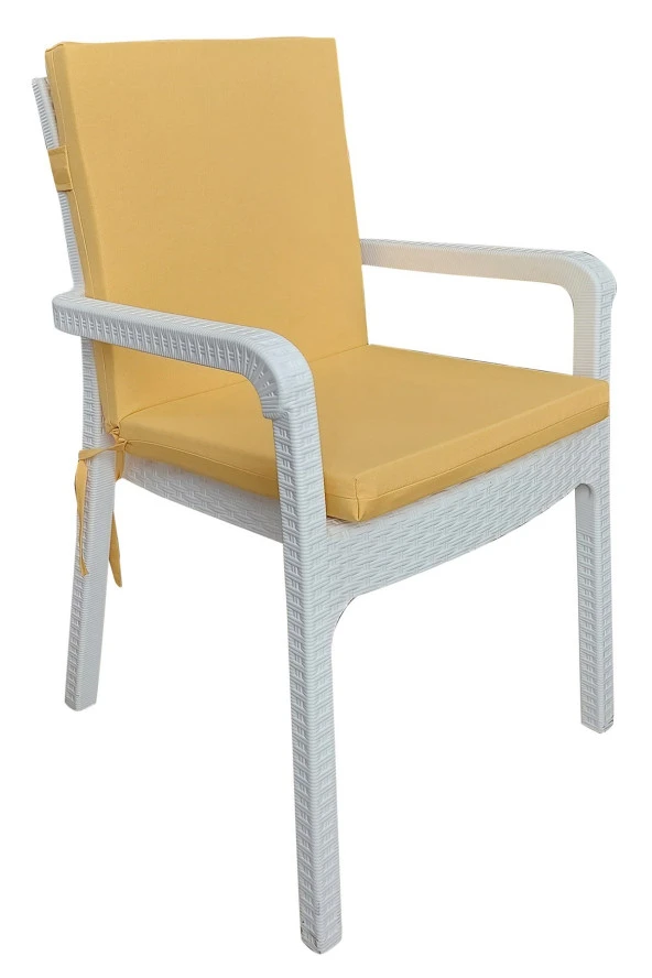 Mi̇rzade 4 Adet Eli̇t Yüksek Arkali Mi̇nder Duck Bezi̇-Sari | 4’lü Elit Yüksek Arkalı Sandalye Minderi – Duck Bezi, Fermuarlı - Resim 2