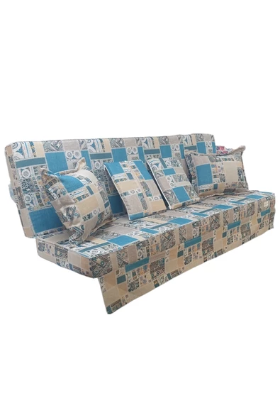 MİRZADE SAFİR KETEN KUMAŞ TENTESİZ 28 DNS SÜNGER  SALINCAK MİNDERİ-safir salıncak-kilim mavi - Resim 2