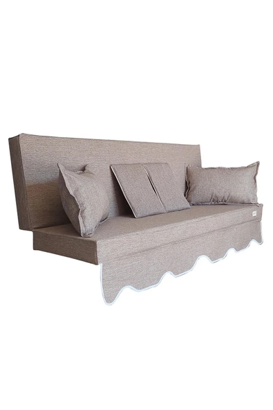 MİRZADE SAFİR KETEN KUMAŞ TENTESİZ 28 DNS SÜNGER  SALINCAK MİNDERİ-safir kırçıllı bej - Resim 2