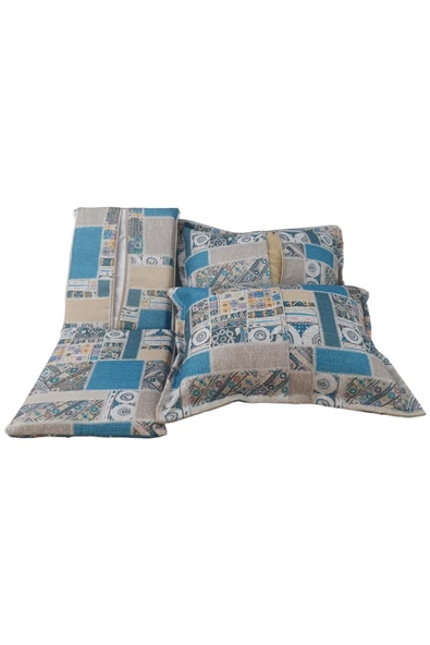 MİRZADE SAFİR KETEN KUMAŞ TENTESİZ 28 DNS SÜNGER  SALINCAK MİNDERİ-safir salıncak-kilim mavi - Resim 6