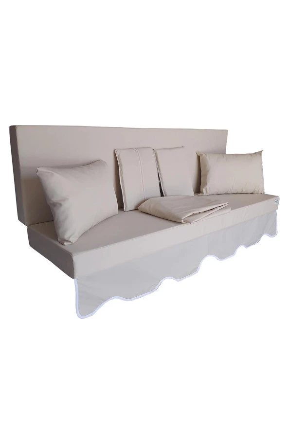 MİRZADE AQUA SALINCAK MİNDERİ SU GEÇİRMEZ KUMAŞ GRİ SÜNGER FERMUARLI SET-salıncak krem - Resim 2