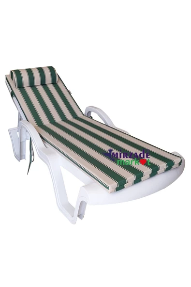 Mi̇rzade Şezlong Mi̇nderi̇ Lüks Su Geçi̇rmez Kumaş Yastikli Gri̇ Süngerli̇ Fermuarli-Yeşi̇l Krem | Yastıklı Lüks Şezlong Minderi – 5 cm Sünger - Resim 2