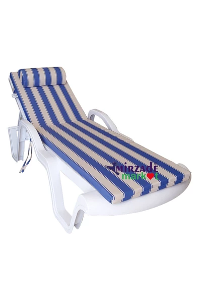 Mi̇rzade Şezlong Mi̇nderi̇ Lüks Su Geçi̇rmez Kumaş Yastikli Gri̇ Süngerli̇ Fermuarli-Mavi̇ Krem | Yastıklı Lüks Şezlong Minderi – 5 cm Sünger - Resim 2