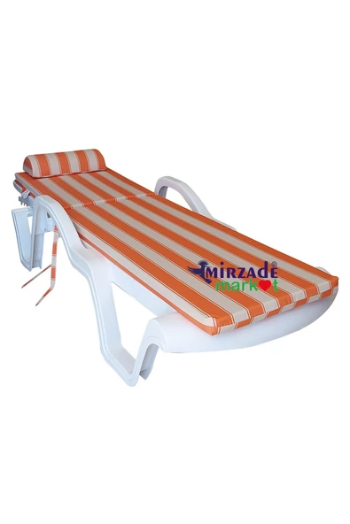 Mi̇rzade Şezlong Mi̇nderi̇ Lüks Su Geçi̇rmez Kumaş Yastikli Gri̇ Süngerli̇ Fermuarli-Turuncu Krem | Yastıklı Lüks Şezlong Minderi – 5 cm Sünger - Resim 3