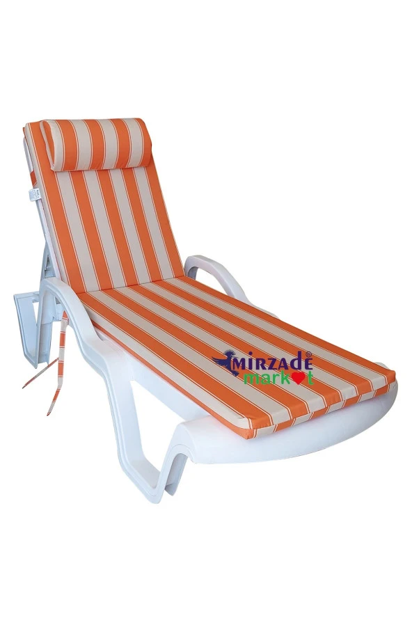 Mi̇rzade Şezlong Mi̇nderi̇ Lüks Su Geçi̇rmez Kumaş Yastikli Gri̇ Süngerli̇ Fermuarli-Turuncu Krem | Yastıklı Lüks Şezlong Minderi – 5 cm Sünger ürün görseli
