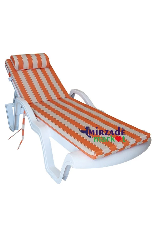 Mi̇rzade Şezlong Mi̇nderi̇ Lüks Su Geçi̇rmez Kumaş Yastikli Gri̇ Süngerli̇ Fermuarli-Turuncu Krem | Yastıklı Lüks Şezlong Minderi – 5 cm Sünger - Resim 2