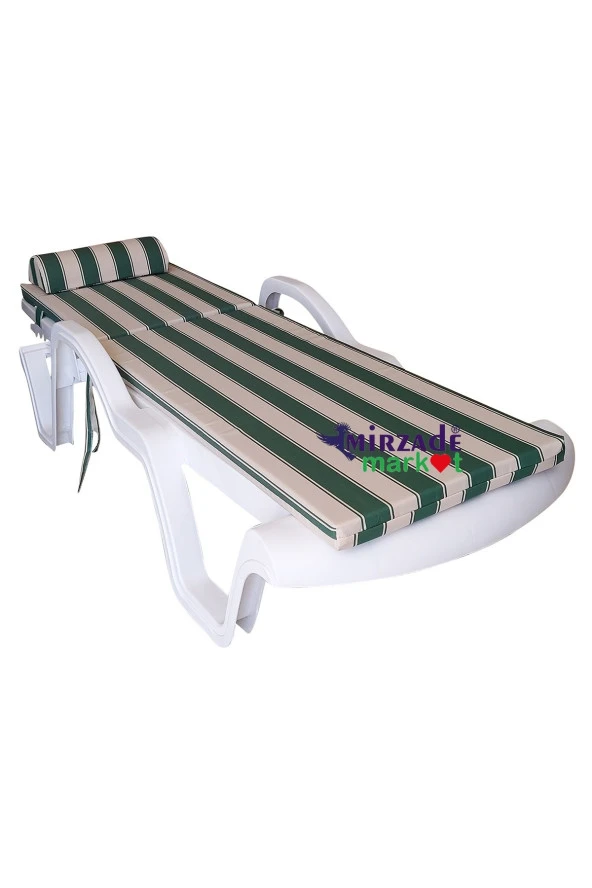 Mi̇rzade Şezlong Mi̇nderi̇ Lüks Su Geçi̇rmez Kumaş Yastikli Gri̇ Süngerli̇ Fermuarli-Yeşi̇l Krem | Yastıklı Lüks Şezlong Minderi – 5 cm Sünger - 3