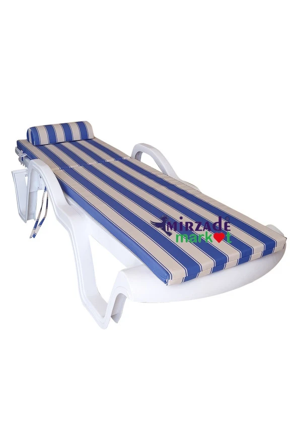 Mi̇rzade Şezlong Mi̇nderi̇ Lüks Su Geçi̇rmez Kumaş Yastikli Gri̇ Süngerli̇ Fermuarli-Mavi̇ Krem | Yastıklı Lüks Şezlong Minderi – 5 cm Sünger - Resim 3